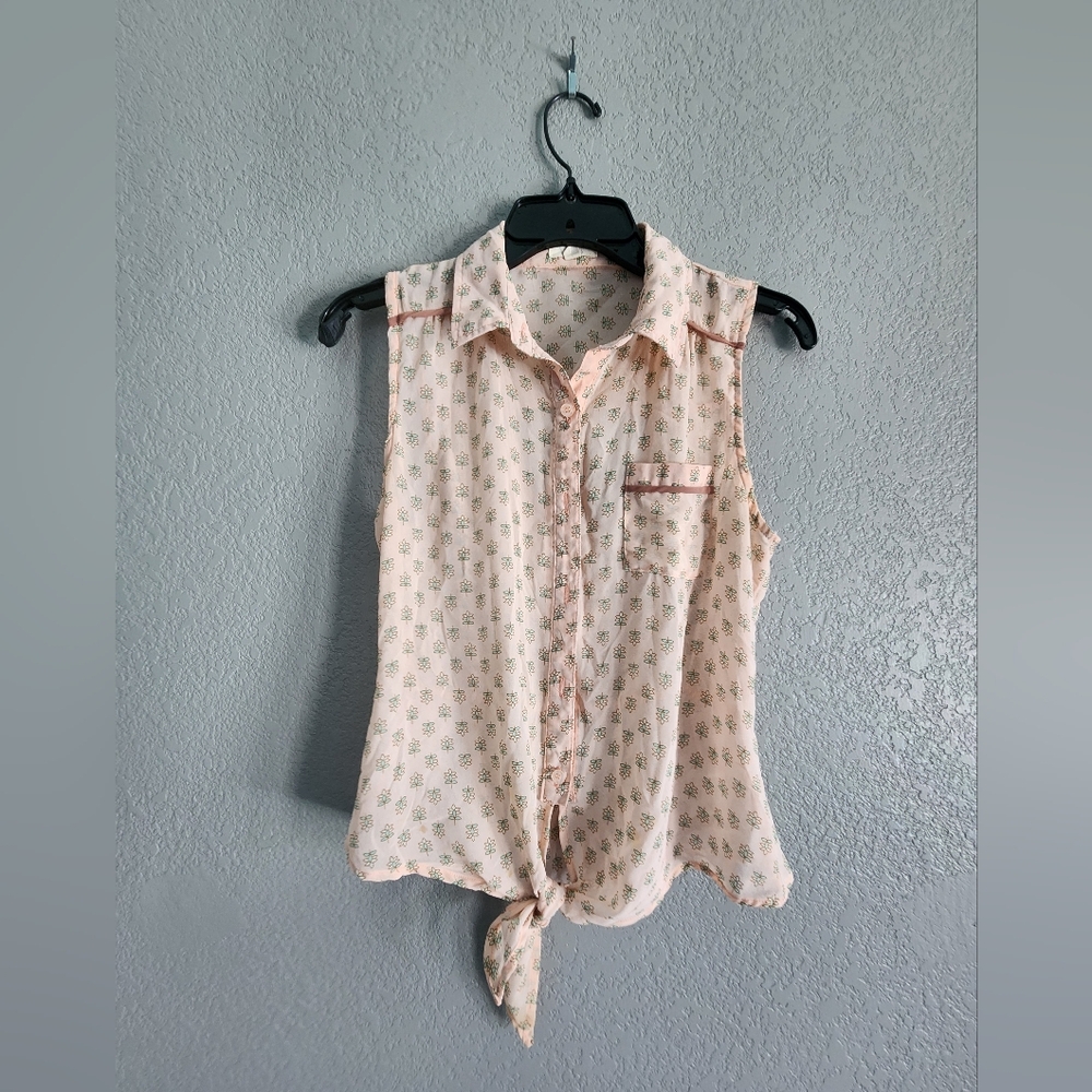 Pearl Pink Tie Front Peter Pan Collar Blouse